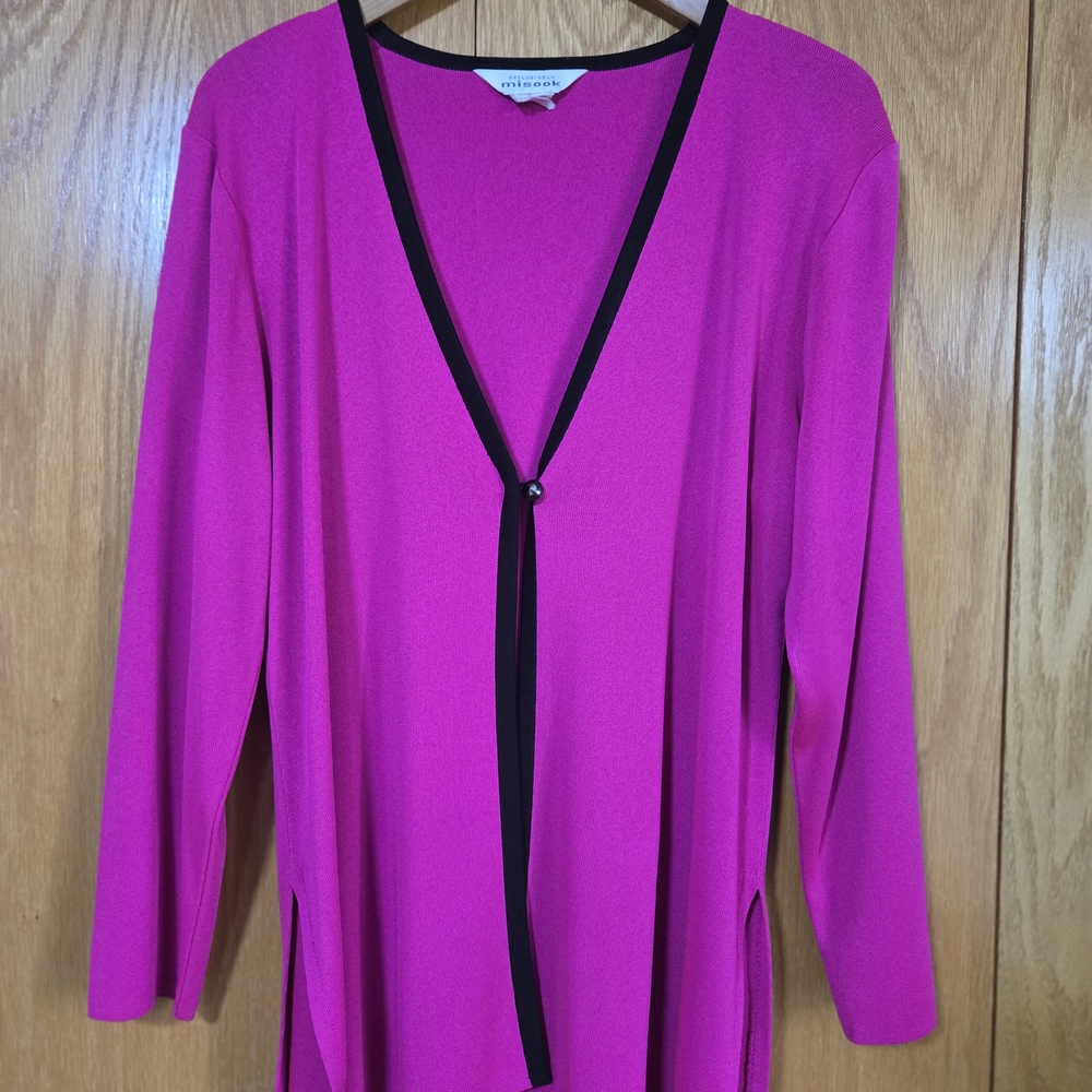 Misook Vibrant Pink Sweater with Black Trim